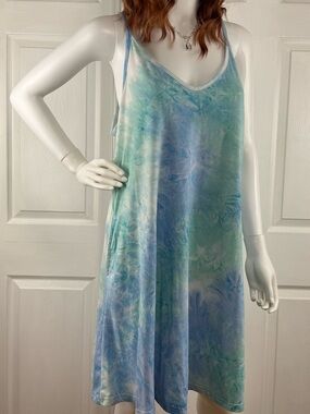 Aqua and Sky Blue Tie-Dye Slip Maxi Dress
